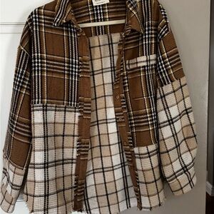 Plaid Button Down Shirt - Brown and Cream